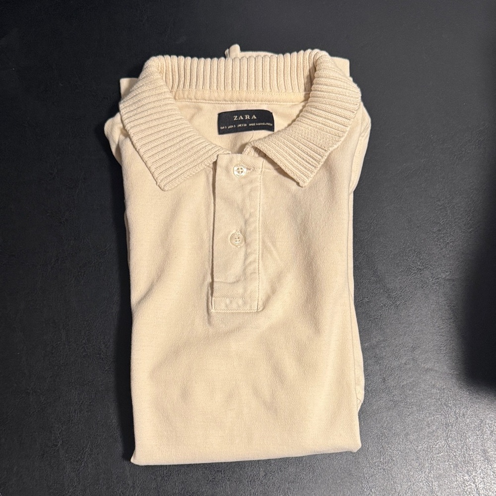 Zara Cream Polo Shirt with Textured Knit